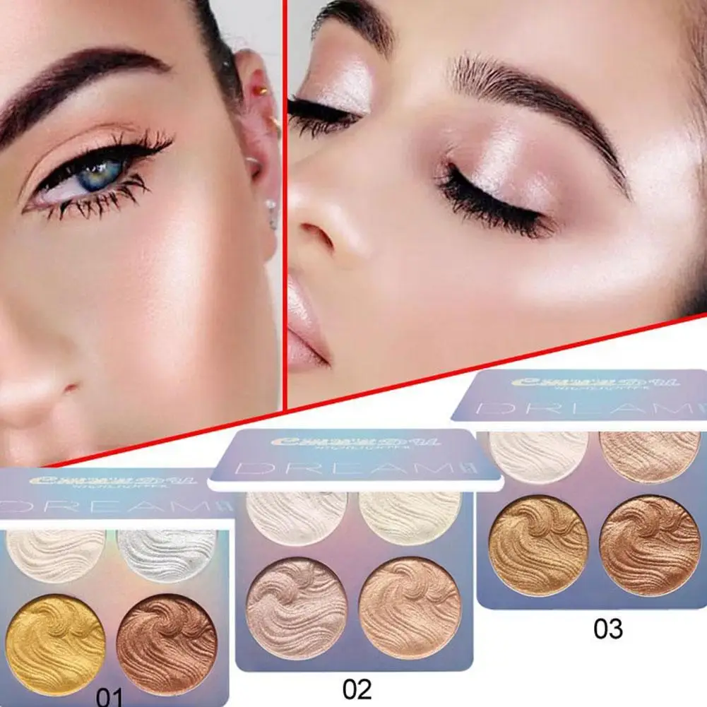 4 Farben wasserdichtes Gesicht gebacken Text marker Palette Bronzer Puder glänzend aufhellen Hautton Make-up leuchtende Kontur langlebig