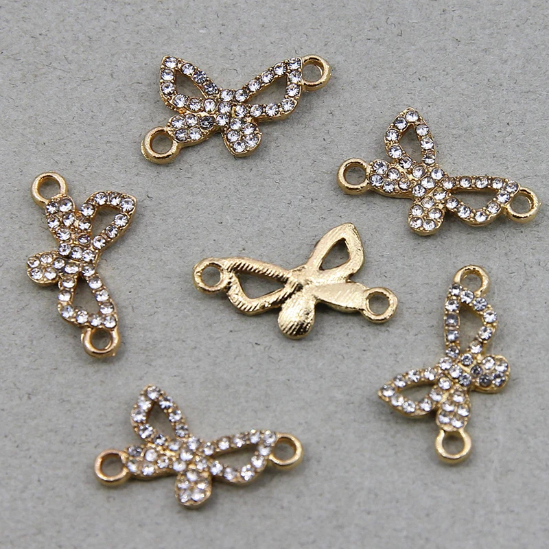 6pcs 17*11mm KC Gold Color Crystal Butterfly Connectors For Making Bracelet Jewelry Findings DIY Accessories