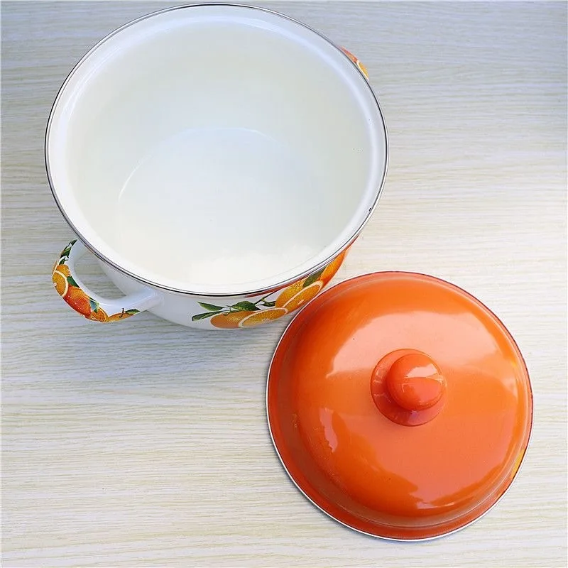 Orange Enamel Stew Pot, Hotpot, Cooking Pot, Kitchen Stuff for Kitchen Cooking Pans, Induction Open Flame, Universal