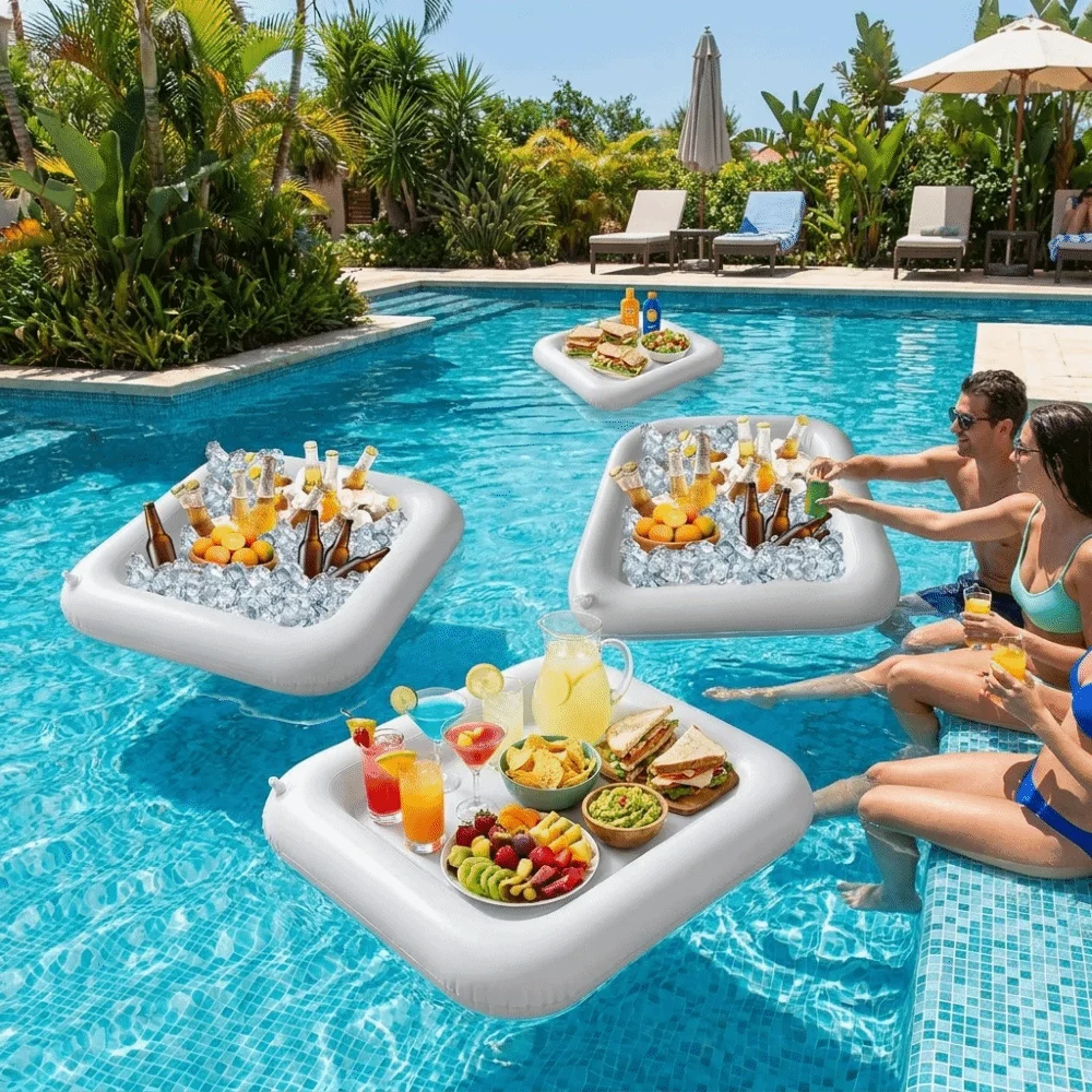 Bar de service gonflable en PVC, plateau flottant gonflable multifonctionnel, plateau à boissons léger, plateau à salade, fournitures de fête