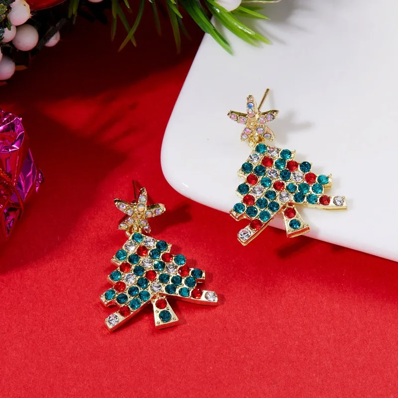 2023 New Sparkling Christmas Tree Earrings for Women Exquisite Multicolor Zircon Dangle Earrings Holiday Jewelry Girlfriend Gift