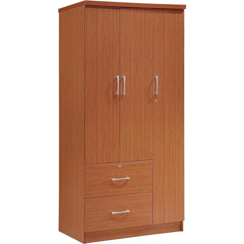 Hodedah 3-Door 2-Drawers, 3-Shelves in Cherry Bedroom Armoires