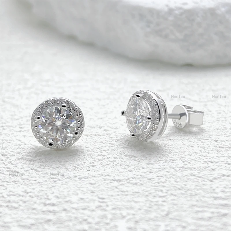 NeeTim 0.5-2CT Moissanite Stud Earrings for Women Sparkling Lab Diamond Sterling Silver S925 Wedding Party Jewelry Certified