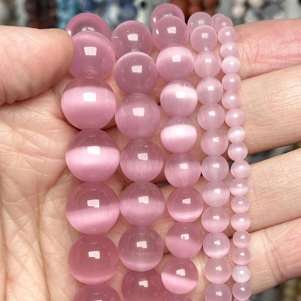 4/6/8/10 مللي متر الطبيعية القط العين ستون الخرز جولة فضفاض الخرز لصنع المجوهرات سوار الحرف اليدوية قلادة اكسسوارات