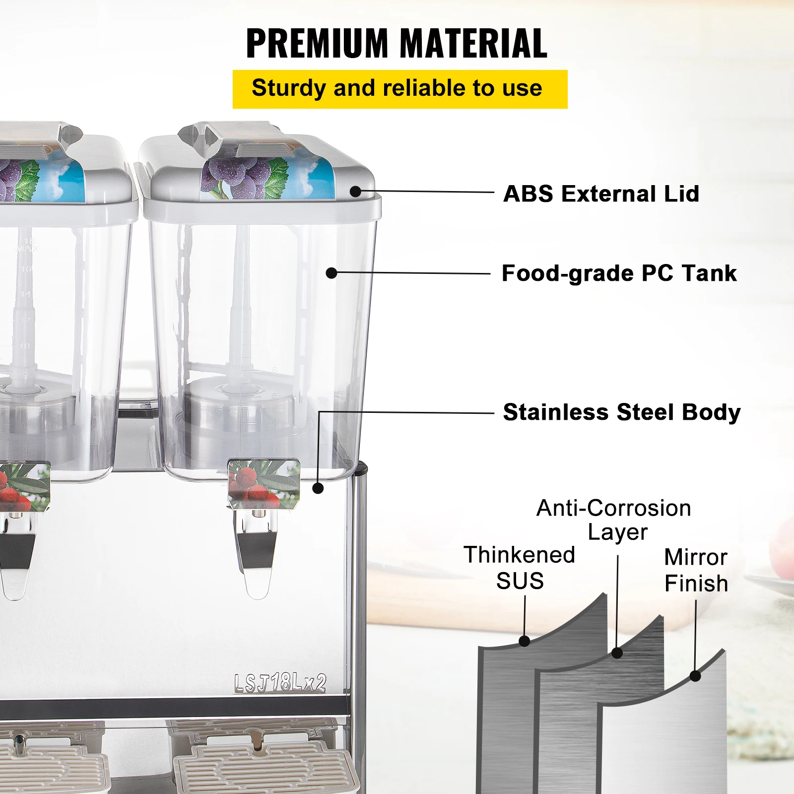 VEVOR Commercial Beverage Dispenser.5 Gallon 36L 2 Tanks Juice Dispenser CommercialFood Grade Material Ice