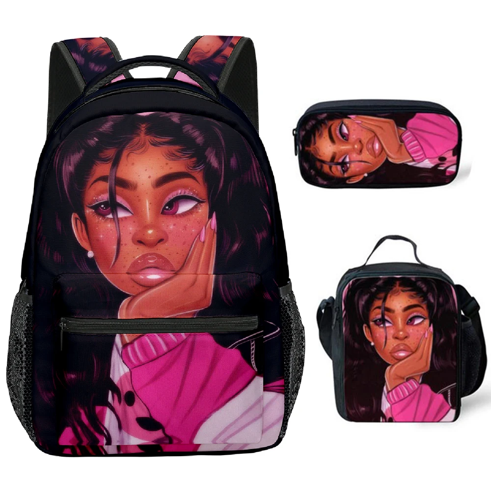 

Harajuku Popular Funny African girls 3D Print 3pcs/Set Student School Bags Laptop Backpack Crossbody Lunch bag Pencil Case