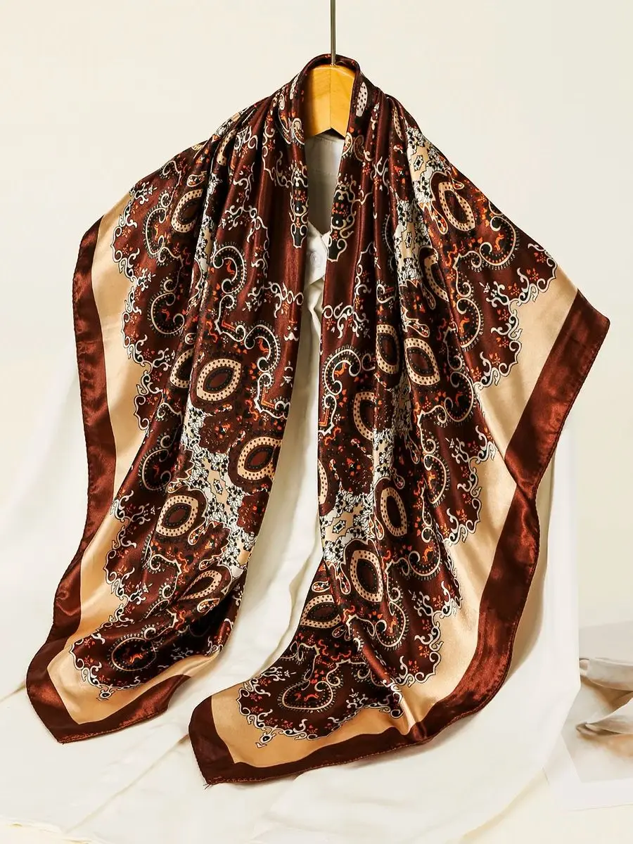 90*90 cm Satin soie carré écharpe femme mode foulard cou tête/cheveux foulards Bandana mouchoir Paisley imprimé foulard