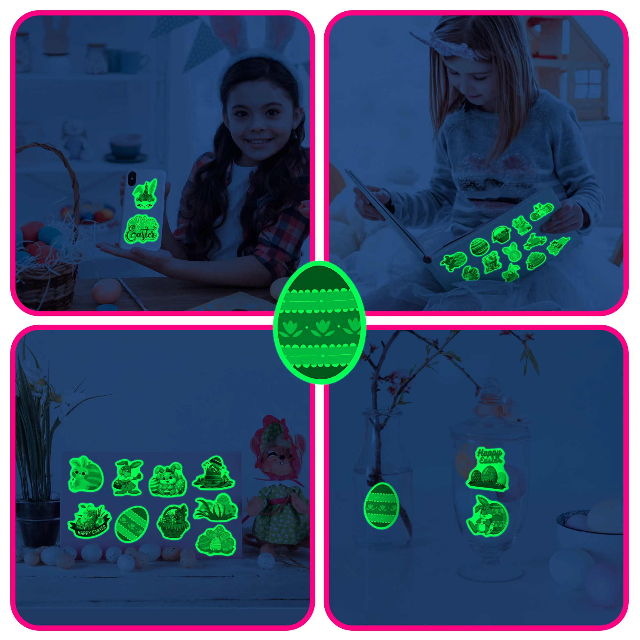60 stuks paasstickers glow in the dark, paasei ronde stickers voor waterfles, waterdichte vrolijke paasvakantie