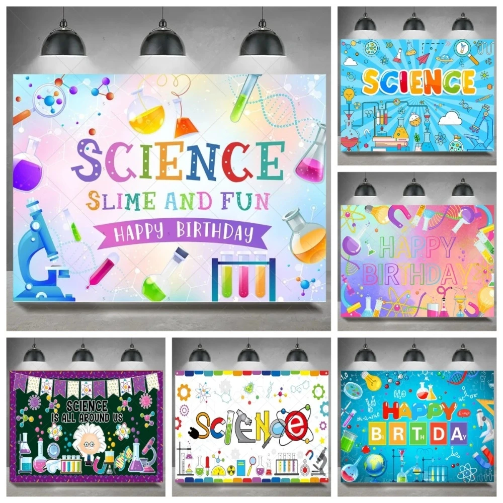 

Crazy Science Fun Theme Party Decoration Background, Scientist Boys and Girls Birthday Party Decoration Photography Background