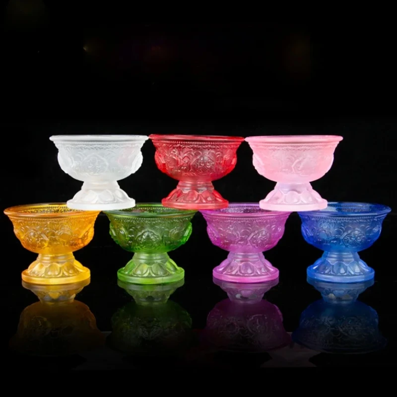 Colorful Glaze Buddhism Cup - Holy Water Cups & Buddhist Supplies in 7-Piece Set for Spiritual Use