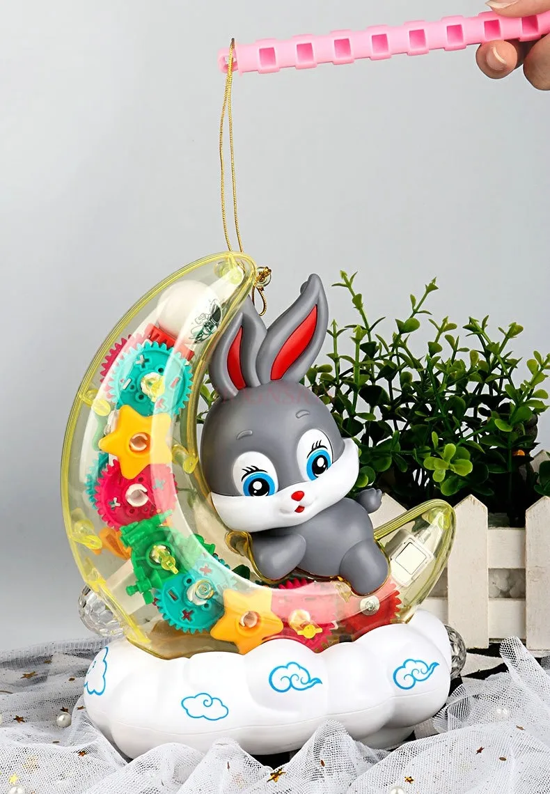 Jouet en Forme de Lapin Transparent pour Enfant, Équipement Électrique en Forme de Lune, Cadeau pour Bébés de 1 à 3 ans