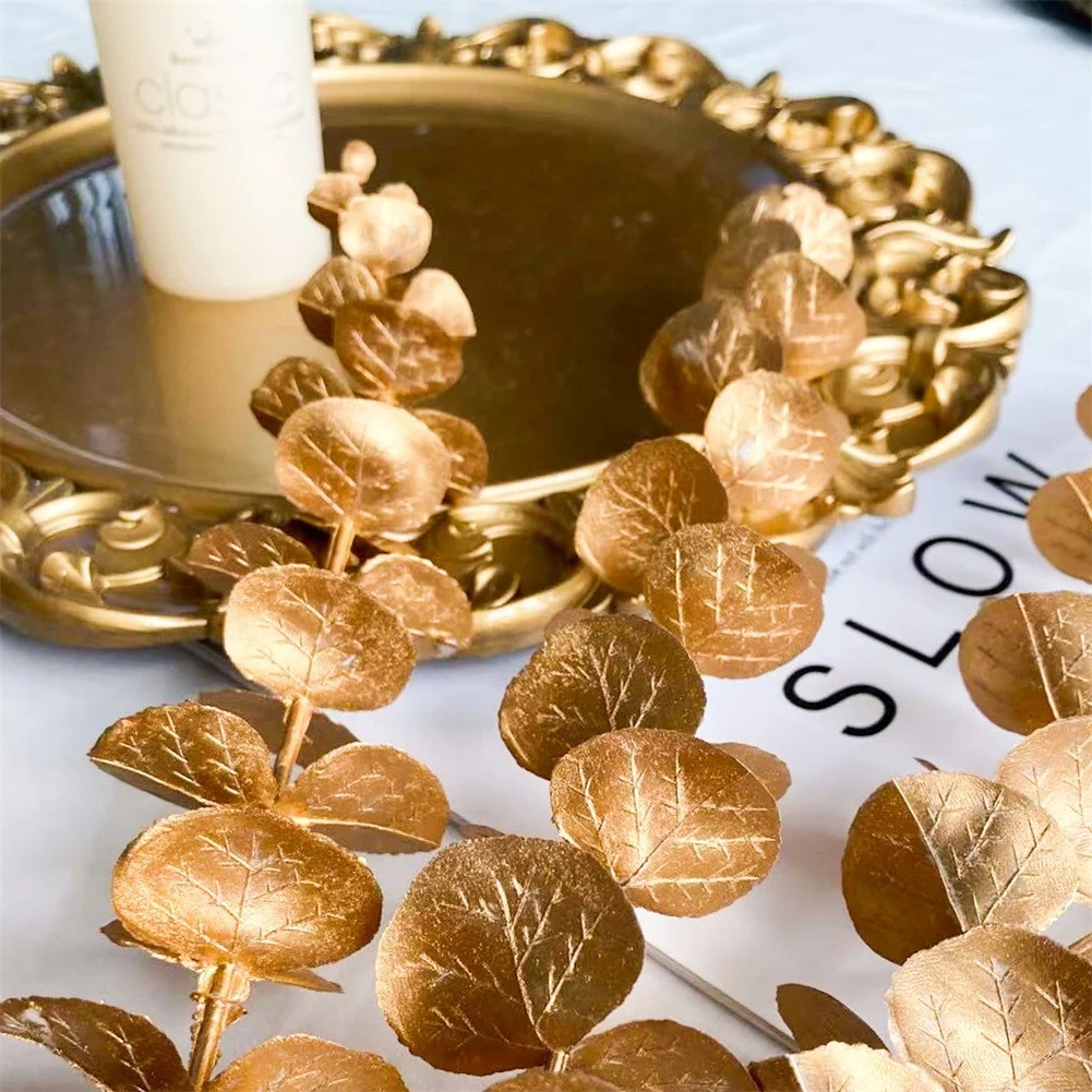 Gold Eucalyptus High Quality Artificial Leaves Flower Leaf For Wedding Home  Office Garden Outdoor Home Decoration Products