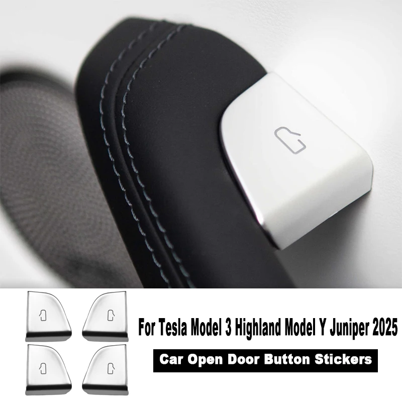 Para Tesla Model 3 Highland Model Y Juniper/Launch 2025 pegatinas de botón de puerta abierta de coche 4X cubierta de manija embellecedor de protección Interior