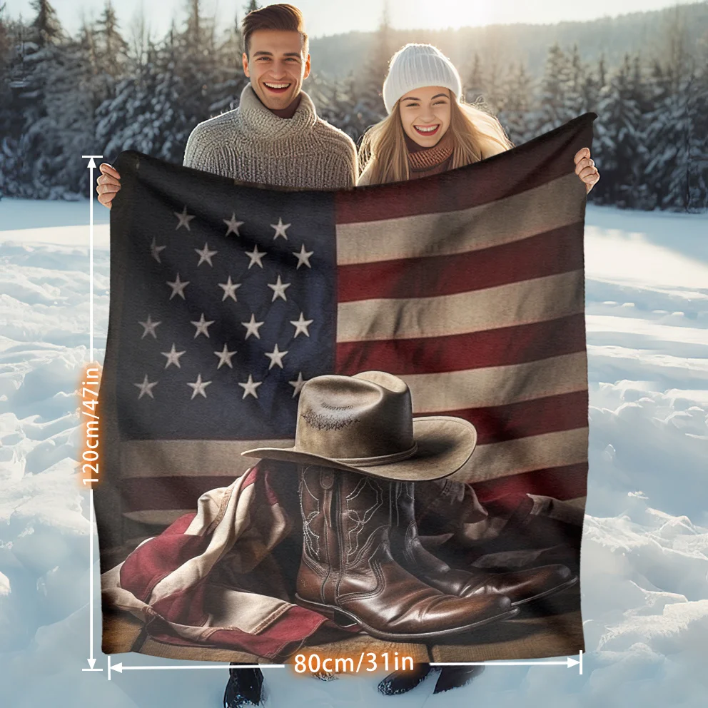1 قطعة بطانية خمر كاوبوي حذاء جلدي قبعة العلم كاوبوي ثلاثية الأبعاد الطباعة الفانيلا بطانية لغرفة النوم في الهواء الطلق