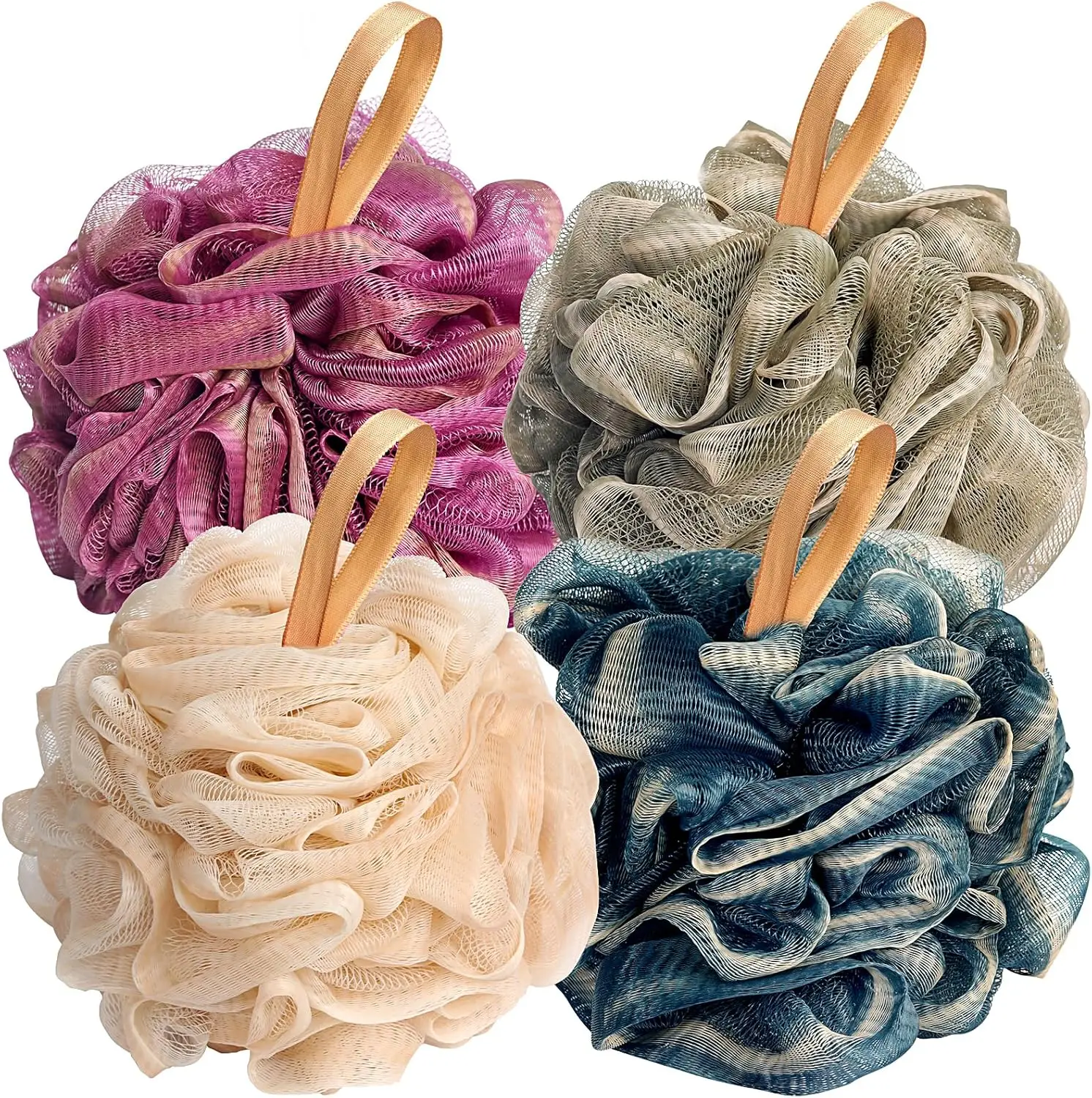

4 Pack Shower Loofah Sponge, 50g Each Soft Exfoliating Body Scrubber Mesh Puff for Men and Women