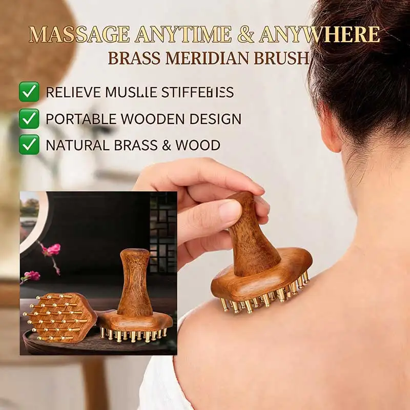 24 SOLID BRASS TEETH WOOD HANDLE Meridian BRUSH BodyShaping Precision Acupressure Massager RELAX BODY NECK SHOULDER BODY MASSAGE