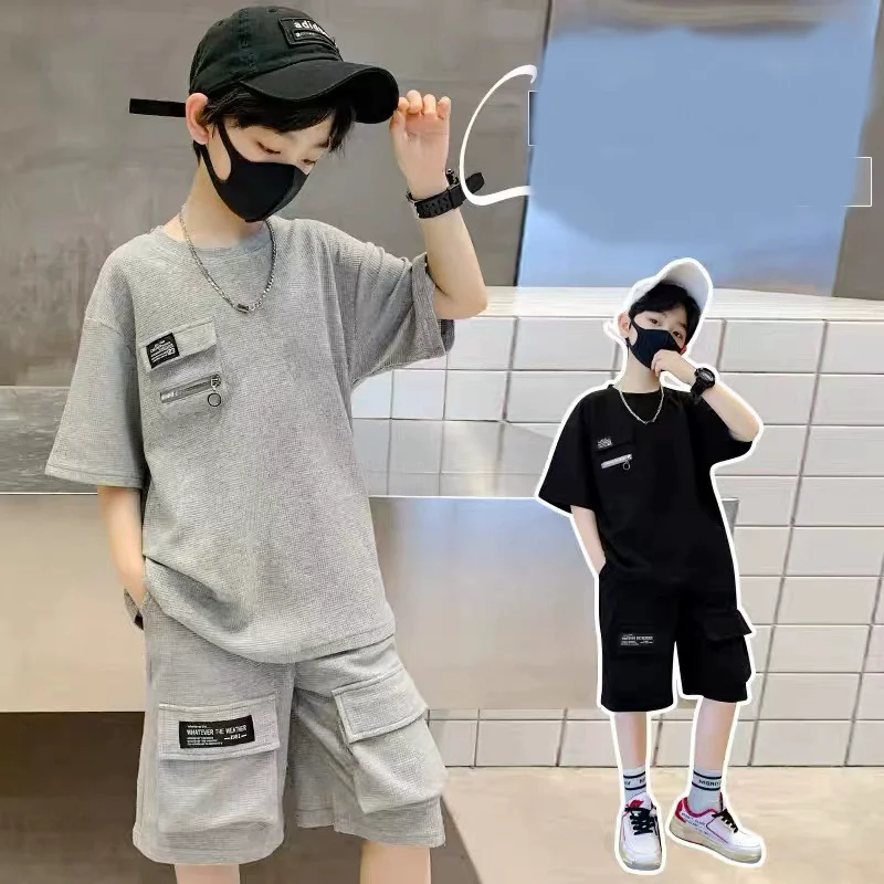 Conjuntos Casuais Soltos para Meninos, Roupas Esportivas de Verão para Crianças Grandes, Camisetas de Manga Curta + Shorts, 2 Peças, Roupas Infantis de 5 a 14 Anos