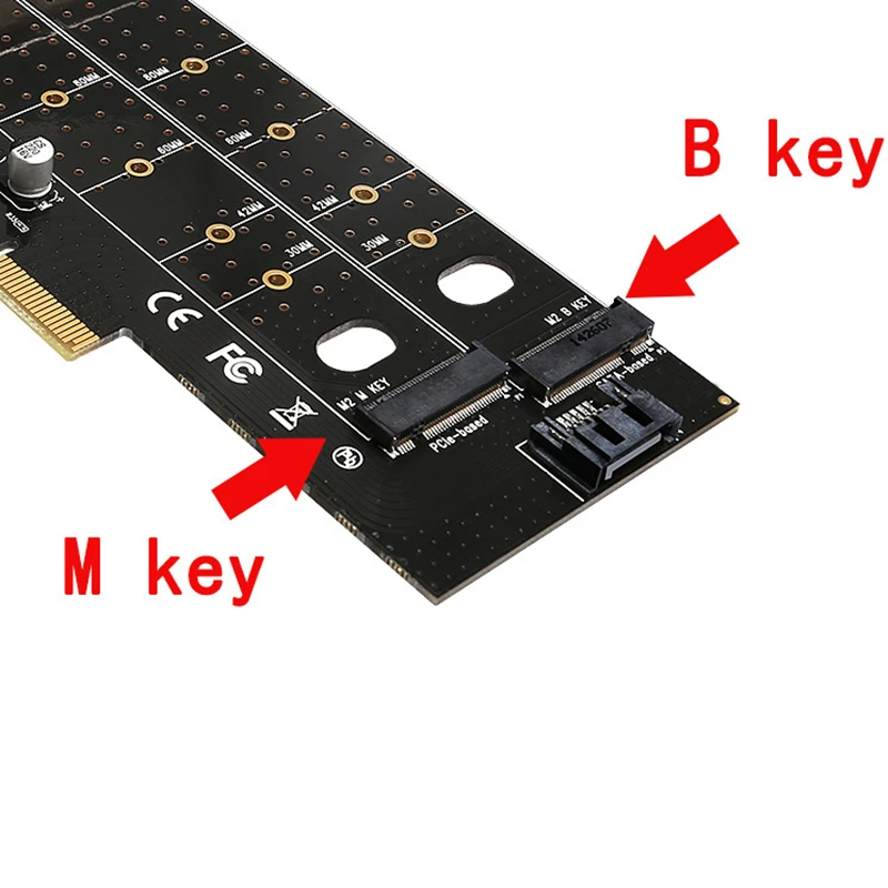 PCIe 4x إلى M.2 (مفتاح M + B) بطاقة NVMe SSD NGFF Riser محول توسيع منفذ SATA لتعدين الألعاب BTC Chia TXB044