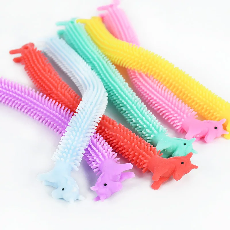 5pcs Funny Unicorn Pull Worm Noodle Fidget Toys Stretch String TPR Rope Anti Stress Toys String Stress Relief Autism Vent Toy