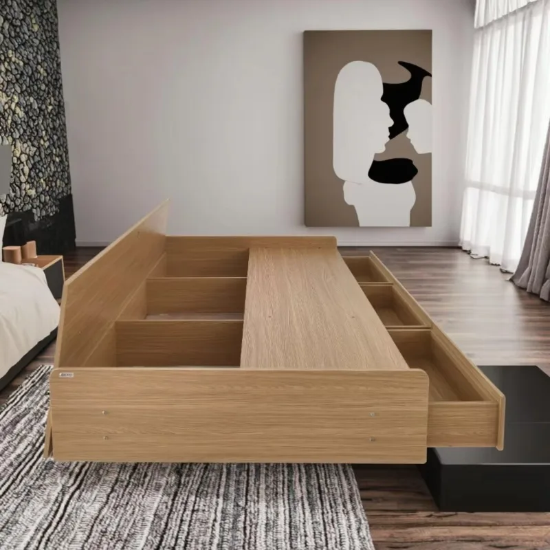 Modernes japanisches Einzelbett mit Stauraum und Holzpaneel-Design für Zuhause, Apartment oder Hotelzimmer