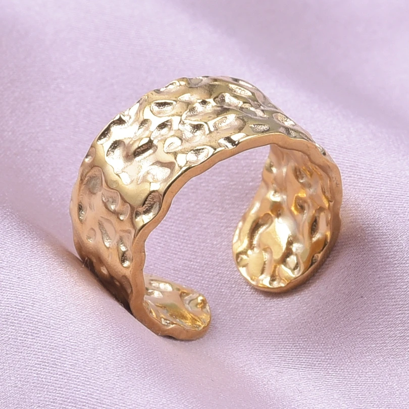 2pcs Creative Irregular Wave Smooth Rings Concave-Convex Surface Wide Rings For Women Men Gold Color Punk Minimalism Rings Gifts