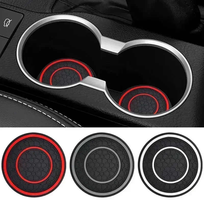 Car Center Console Coaster Pvc Anti Slip Pad Easy Clean Dustproof Double Circle Honeycomb Pattern Car Interior