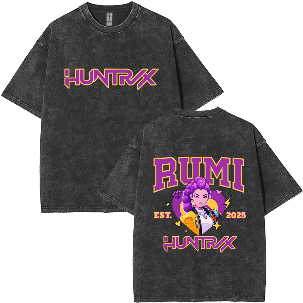 Kpop Demon Hunters Rumi Mira Zoey Derpy Tiger Vintage Washed T-shirt Men Women Christmas Halloween Tshirt Man Oversized T Shirts