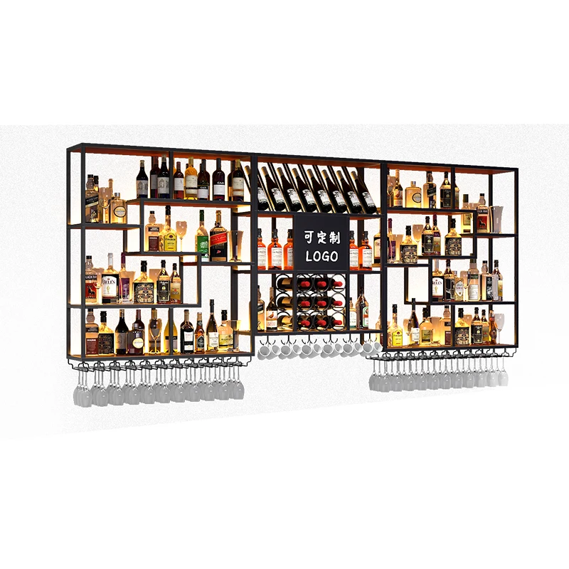 

Bar wine rack cabinet wall mounted restaurant wrought iron display rack