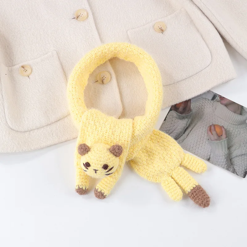 Heavy Hand-crocheted Cute Kitten Female Knitted Wool Thick Double-layer Scarf Parent-child Cartoon Scarf Thick