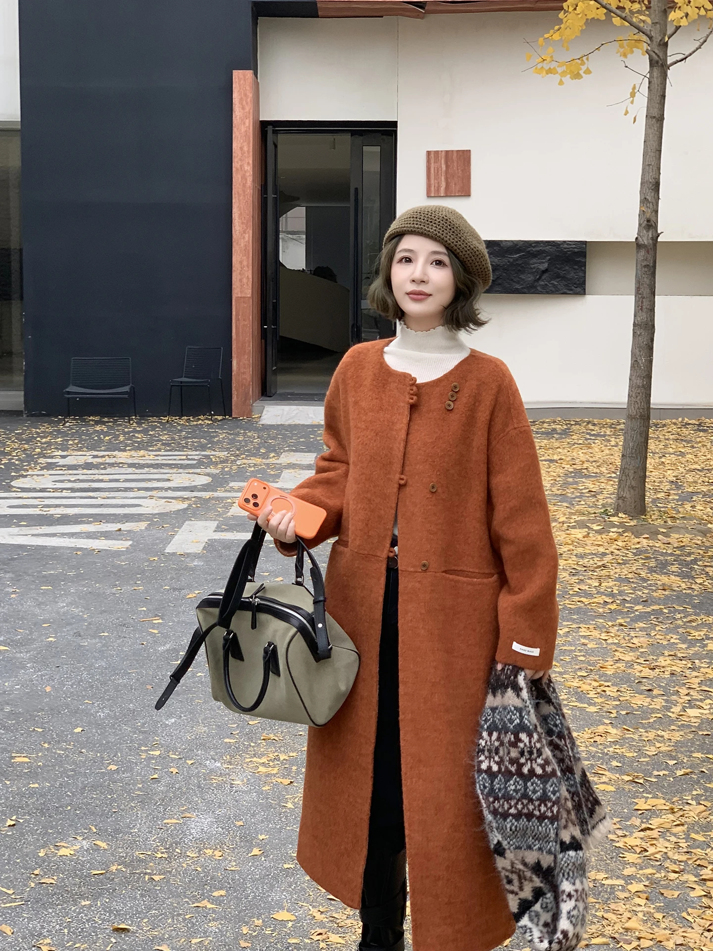 

ELINSU Двустороннее шерстяное пальто ручной работы для женщин, осенне-зимняя верхняя одежда, длина ниже колена, премиум-класс, элегантное