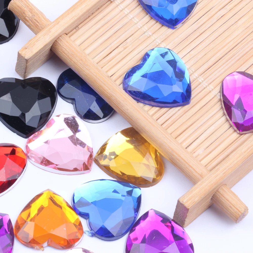 18mm 20/100pcs Flat Back Facets Acrylic Rhinestones Heart Shape Many Colors Glue On Beads DIY Crafts Garments Decorations