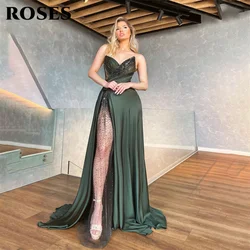 ROSES Sexy Black Evening Dress Sweetheart Beach Satin Party Dress Lace Glitter Mermaid Prom Dress Sexy Side High Split 프롬드레스