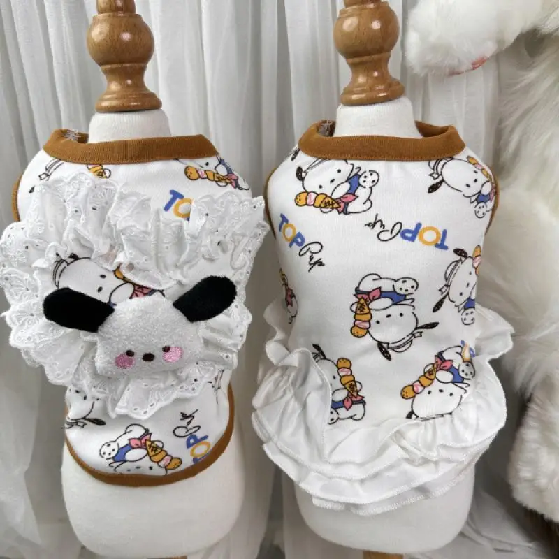 Hot Sanrios Spring and Autumn Models Pet Camisole Kawaii Pochacco Cartoon Cute Cat Dog Towable Princess Dress Prevent Hair Loss