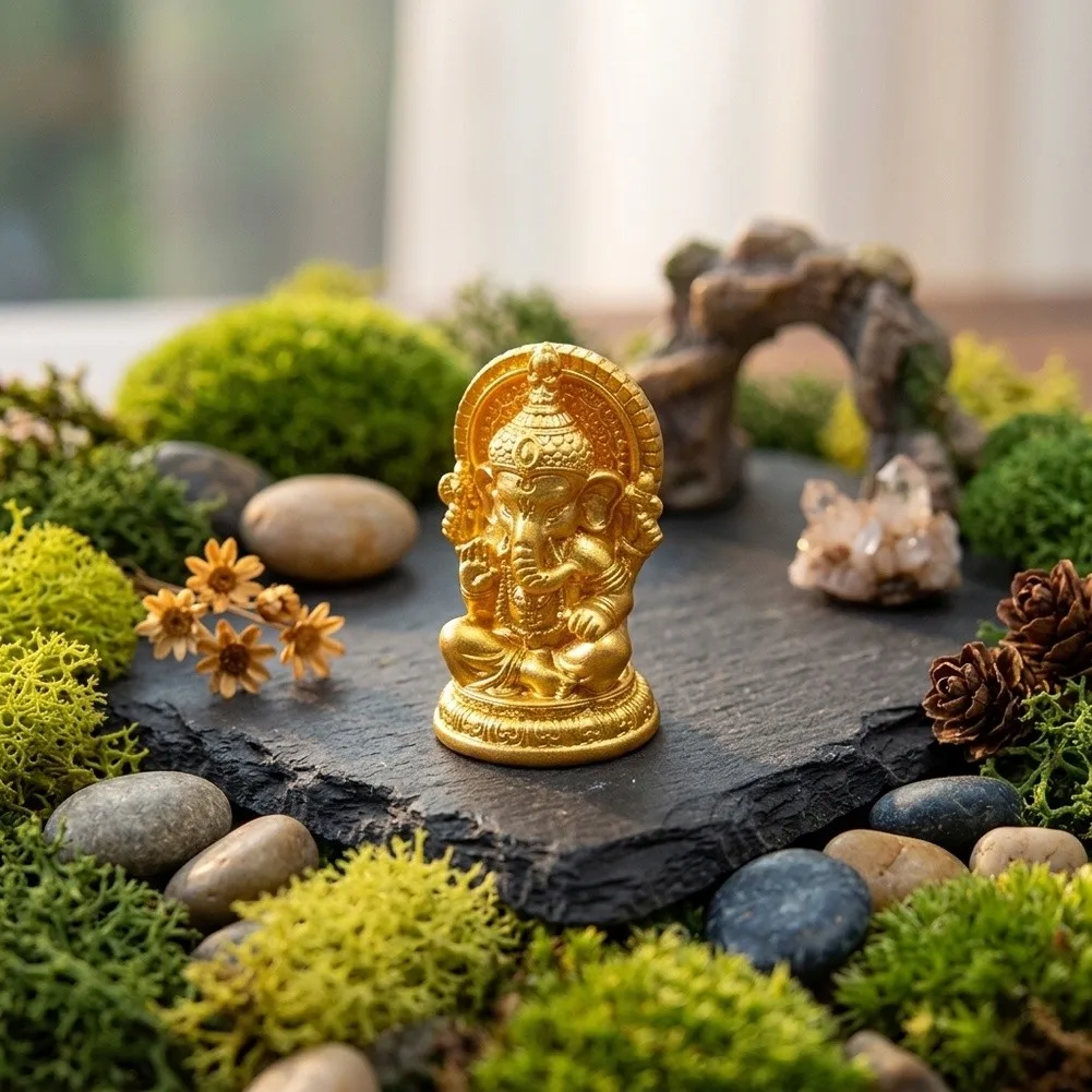 10pcs Mini= Ganesha Figurines Resin Golden Statue For DIY Micro= Landscape Garden Home Desktop Decor Creative Ornaments Gifts