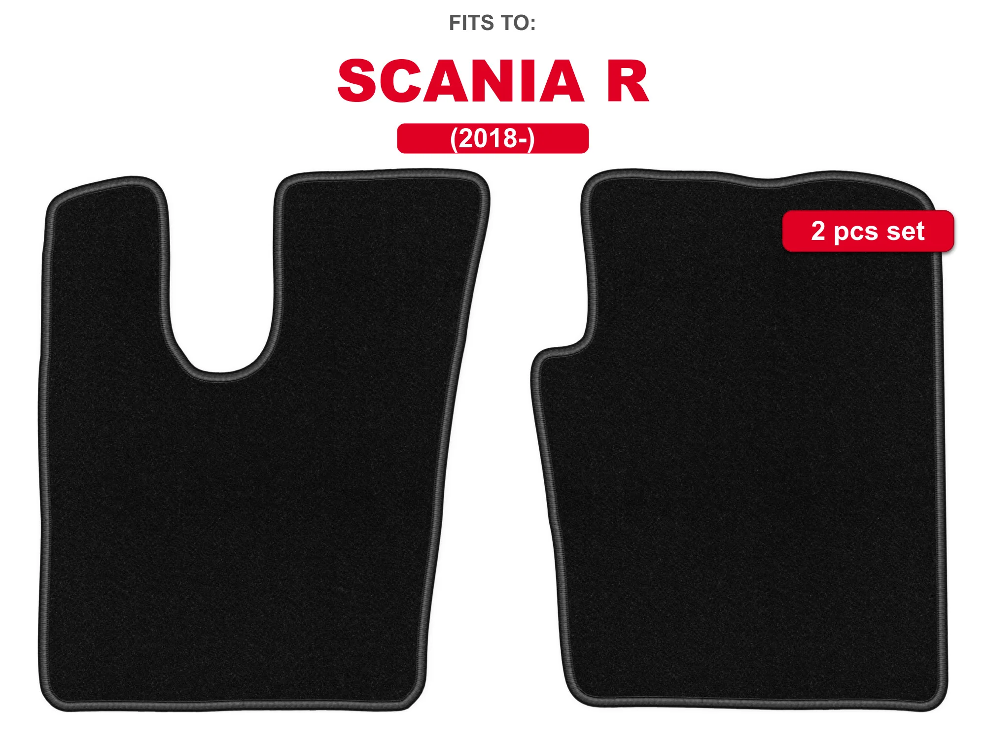 Velours autovloermatten voor: Scania R 2018–, heavy-duty, zwart, op maat gemaakte automatten, set