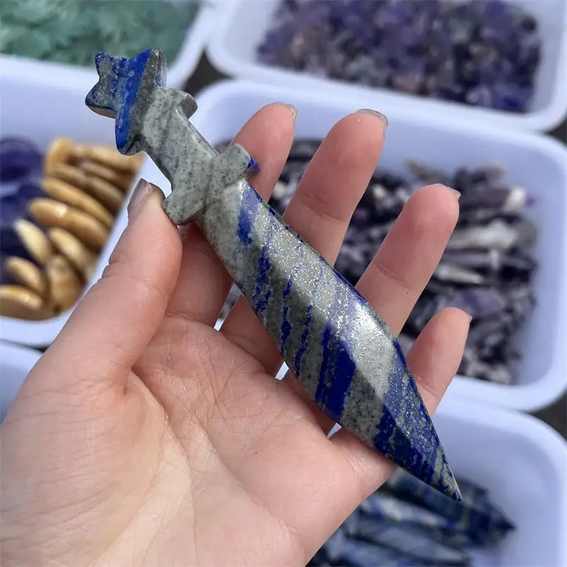 

Natural Lapis Lazuli Dagger And Dart Carving Witchcraft Ornaments Home Decoration Accessories Room Decor Gift 1pcs