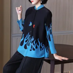Autumn Top Women's New 2023 Shirt Reduced Age Printed Pleated Large Sleeve Women's Shirt jumper LOOSE