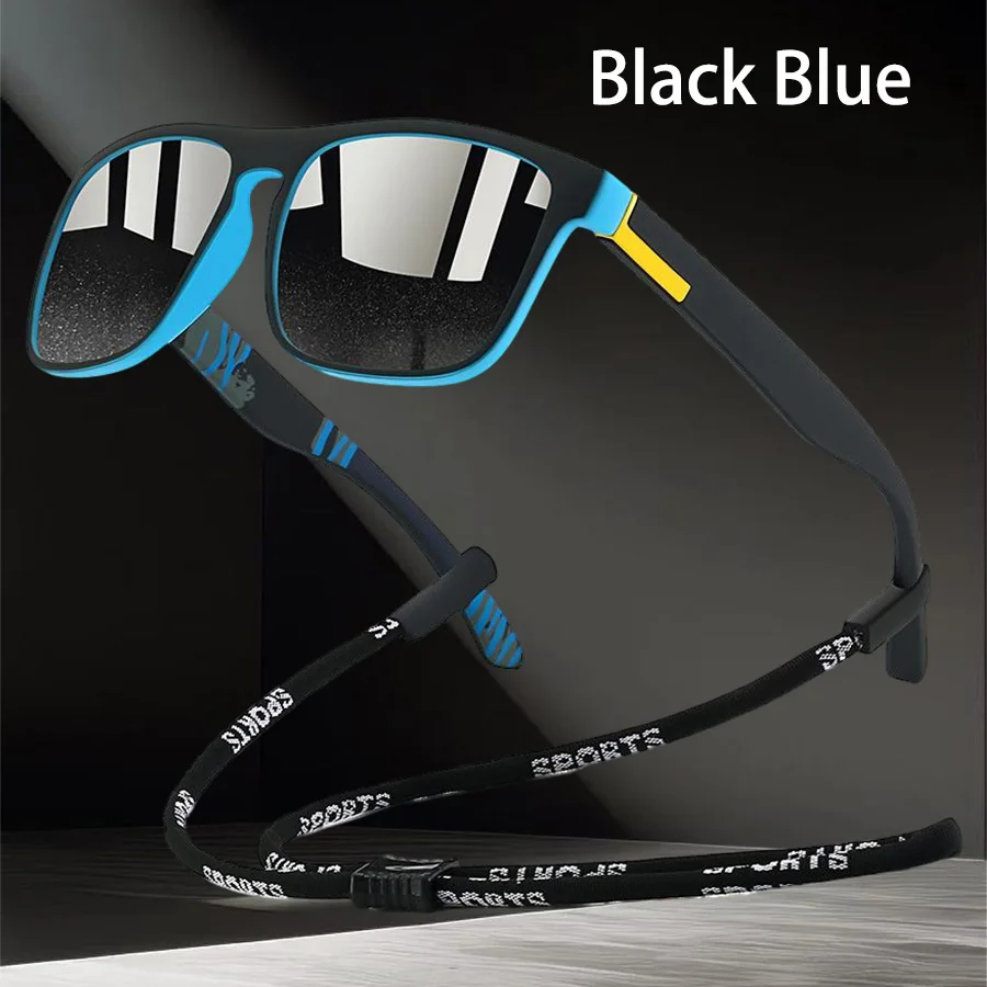 Outdoor-Sonnenbrille mit klassischem quadratischem Rahmen, modische Sonnenbrille, Fahrbrille, Angel-Schutzbrille für Herren und Damen mit Kette – Detail 6