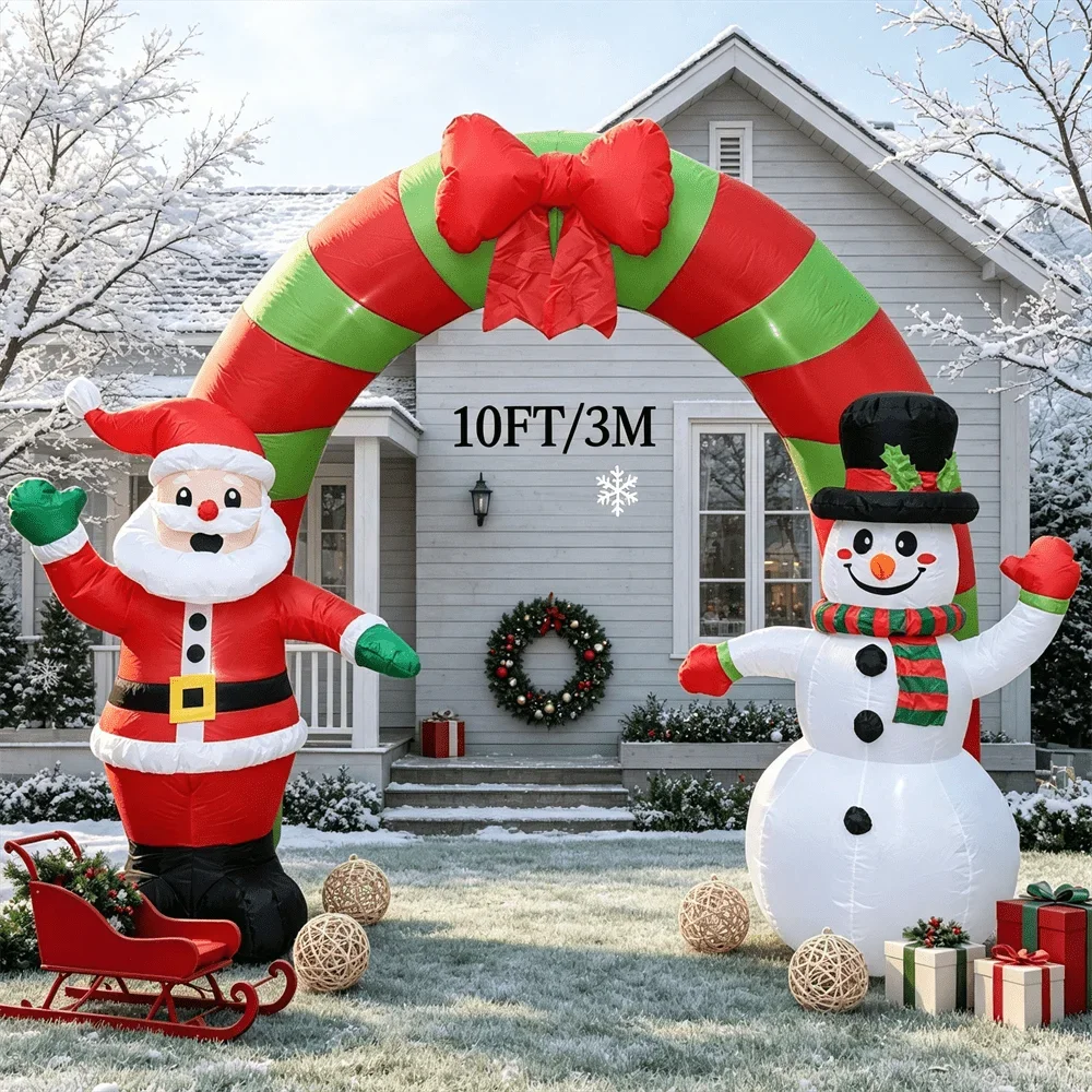 10FT/3M Christmas Inflatable Model Toy Build-in LED Light Up Santa Snowman Archway Outdoor Yard Xmas Holiday Decoration