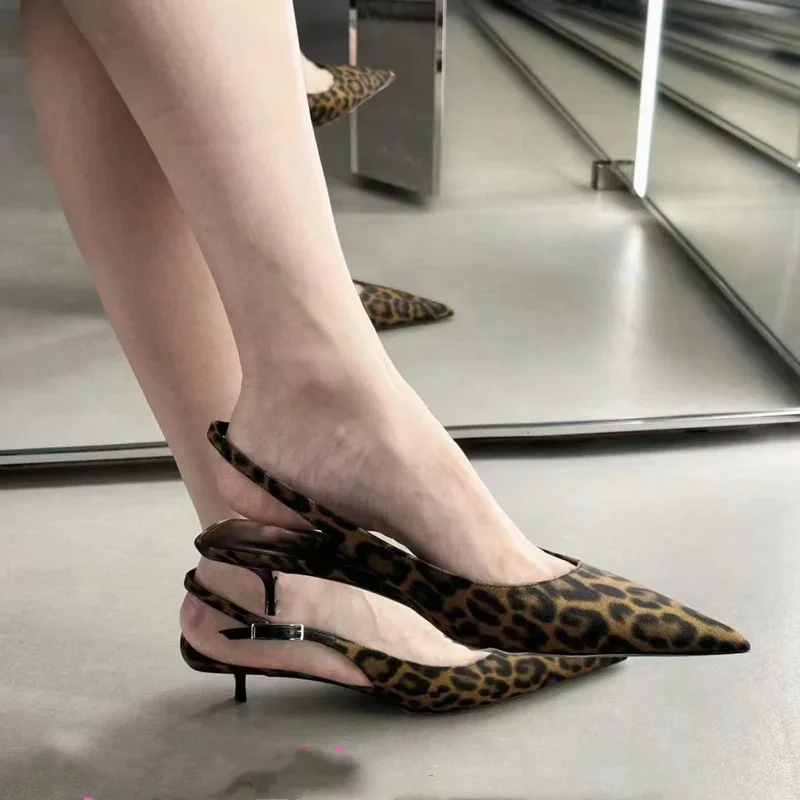 Pointed Leopard Print Women Shoes Spring Summer High Heels Temperament French Short Heels Single Shoes Fashion Sexy Sandals