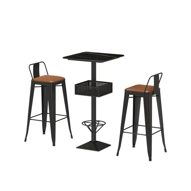#New Arrival High Quality Leather bar Chair Industrial Style bar Table with Storage Basket
