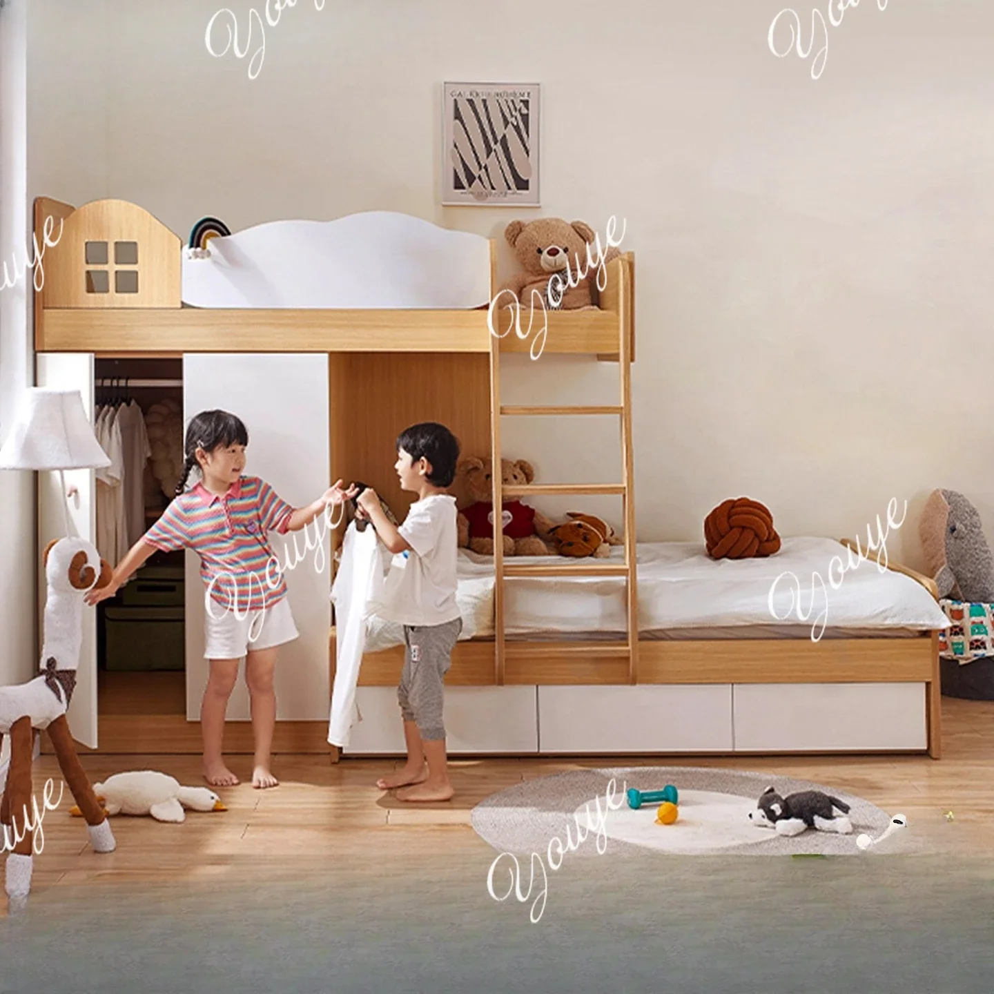 Solid wood staggered mother and child up and down staggered high and low bunk bed double bed bed