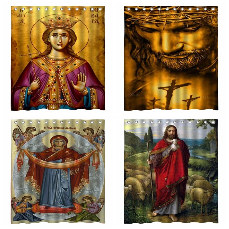 The Good Shepherd Jesus Christ Tattoo Religious Santa Protectora Orthodox Christianity Shower Curtain By Ho Me Lili