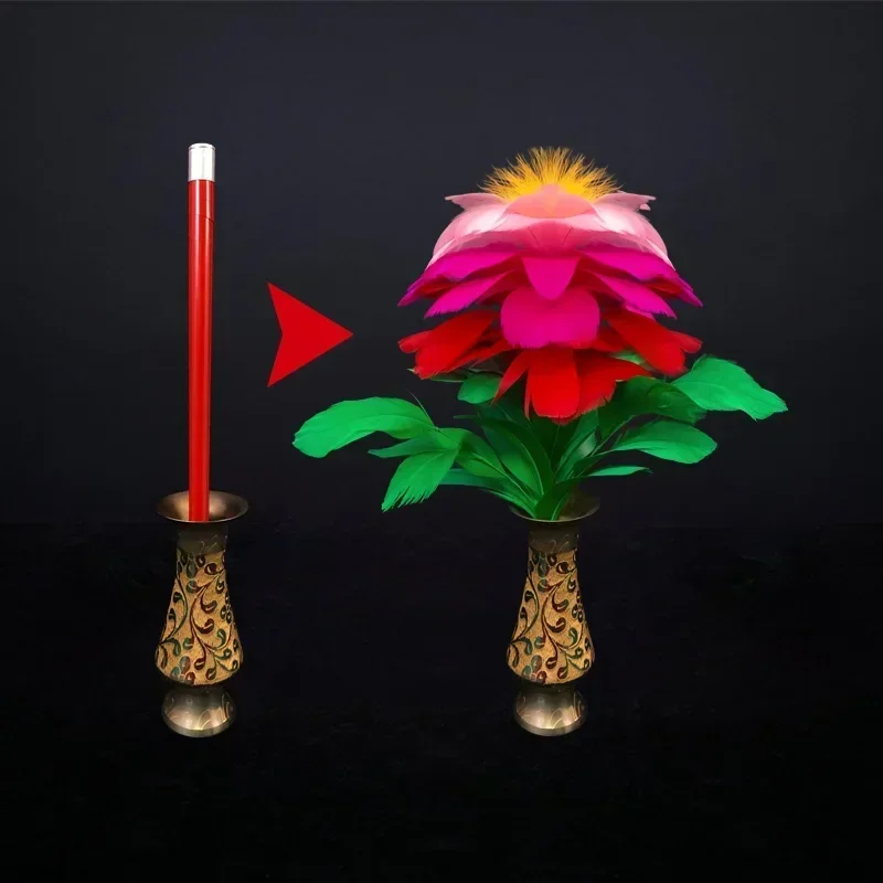 Deluxe Metal Cane Change To Feather Flower Multicolor Vase Sunflower Bouquets Stage Magic Tricks Magician Illusions Magia Props