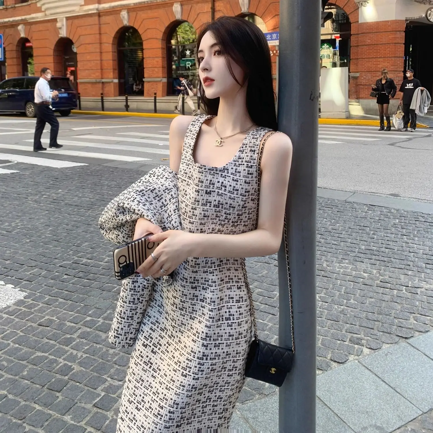 French High-Quality Two-Piece Small Fragrant Tweed Long-Sleeved Coat Sleeveless Vest Dress Women Spring Autumn New Fashion Suit