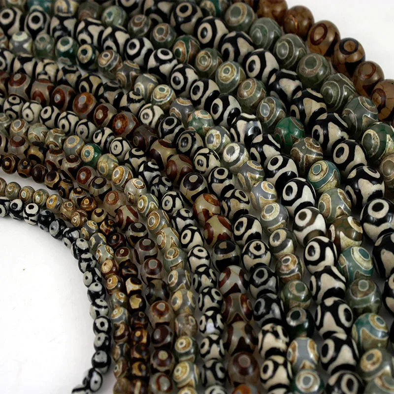 5Pcs Vintage Natural Tibetan Dzi Agates Beads Round 3 Eyed Loose Spacer Beads for DIY Charm Bracelet Necklace Jewelry Making