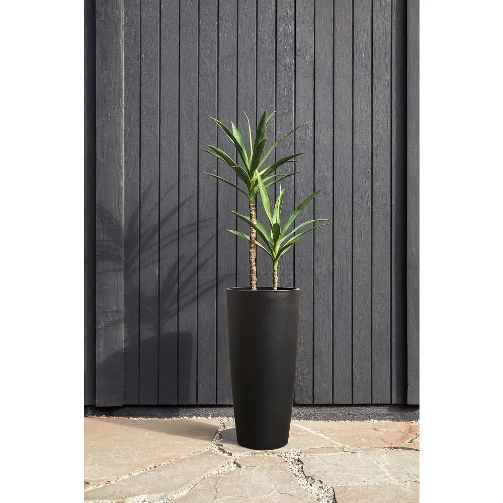 

Series Vega Round Tall Planter – Indoor/Outdoor Plastic-Concrete Planter with Drainage for Porch/Patio