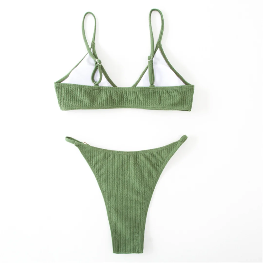 Gerippter Metallring-Bikini, zweiteiliger Damen-Badeanzug, Damen-Badebekleidung, hoch geschnittene Beine, gepolsterter Badeanzug, Badeanzug, Schwimmkleidung V7120 – Detail 20