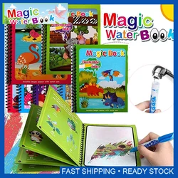 Magical Book Water Drawing Reusable Coloring Book with Pen Magic Water Graffiti Learning Painting Drawing Book for Kids Children
