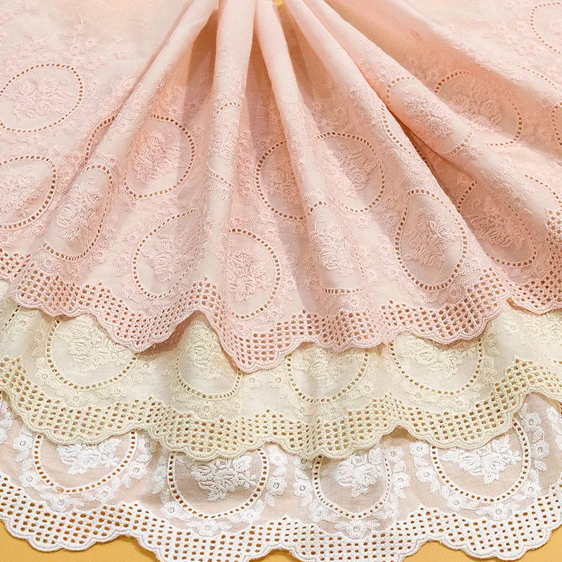 Embroidered Lace Trim, 100% Cotton, Super Wide, Beige, Pink, Cotton, DIY Accessories, Width 26.5cm, 1 Yard